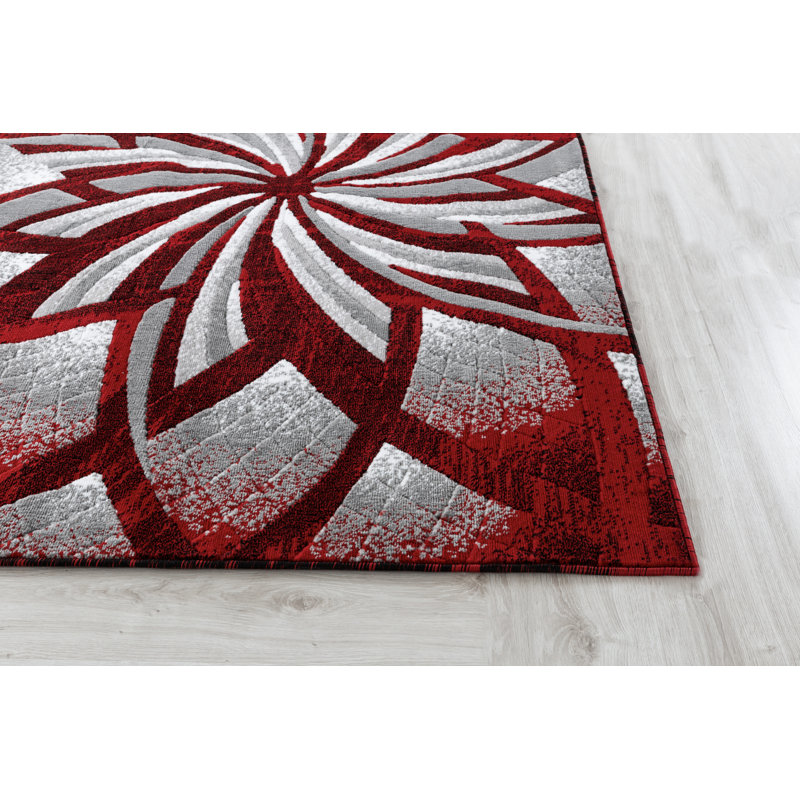 Orren Ellis Delana Performance Red/Cream/Gray Rug & Reviews Wayfair